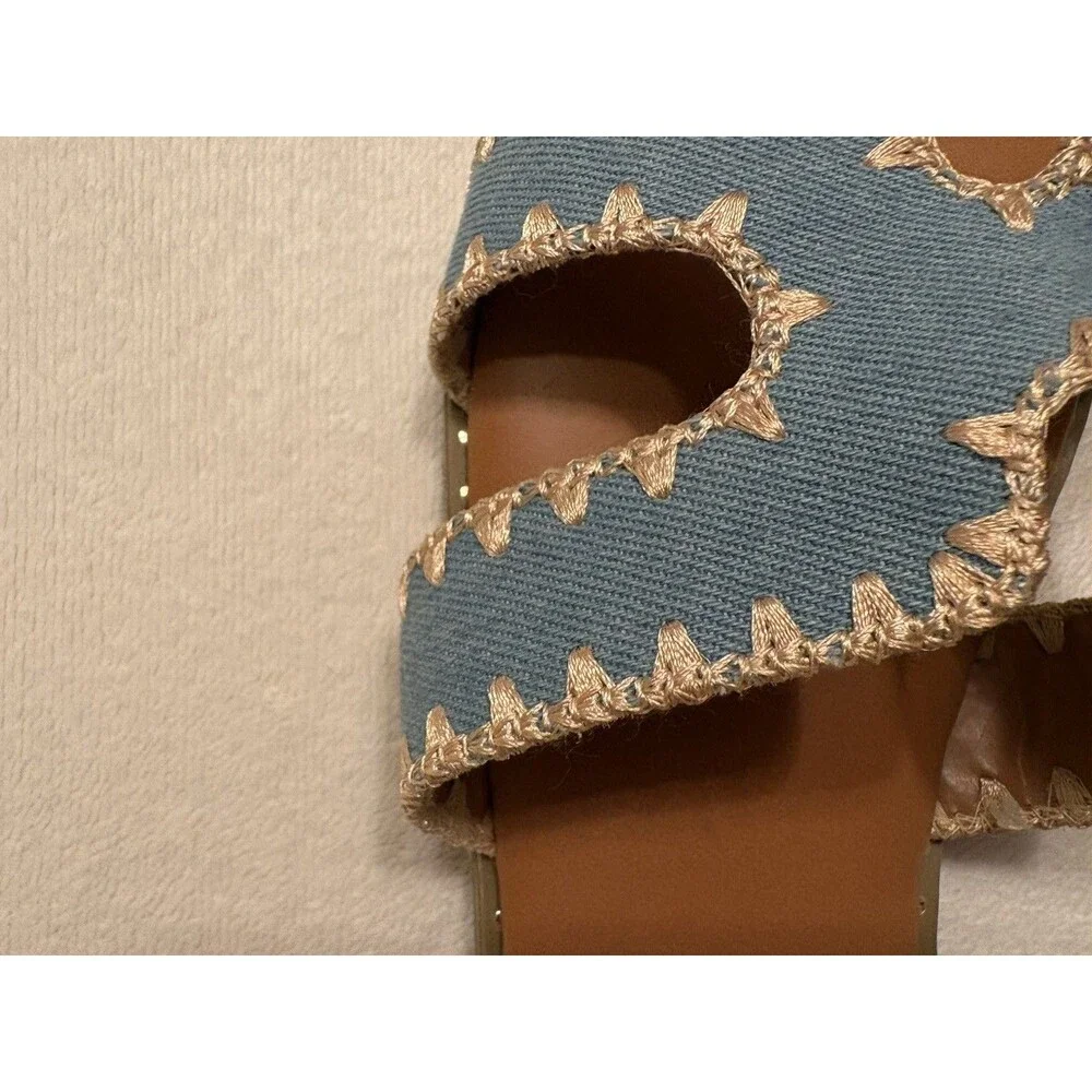 Nicole Miller Jessa Slide Sandals Women 7 Blue Scalloped Embroidered Slip On